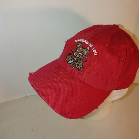 KBethos Bear Thinking of You Red Distressed Baseball Cap Logo Adjustable - Picture 2 of 9